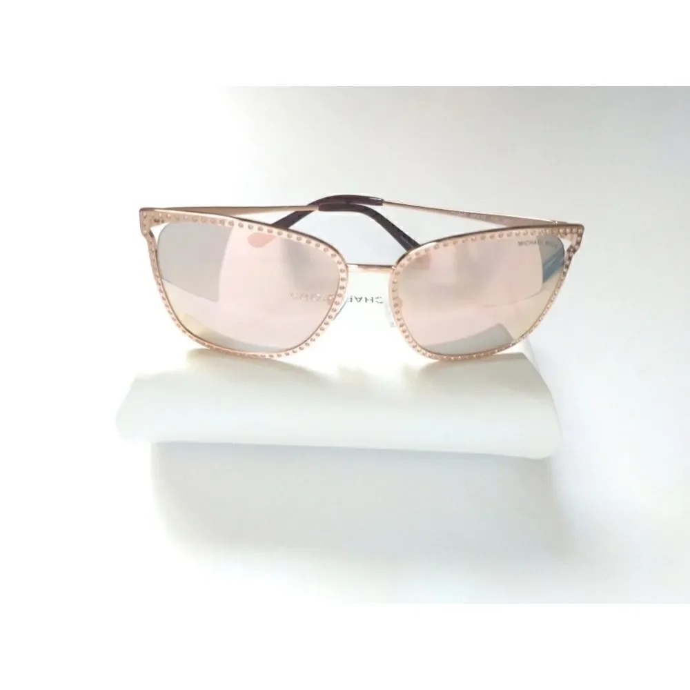 New! MICHAEL KORS Women's Stockholm Mirror Square Sunglasses With Case Rose Gold
